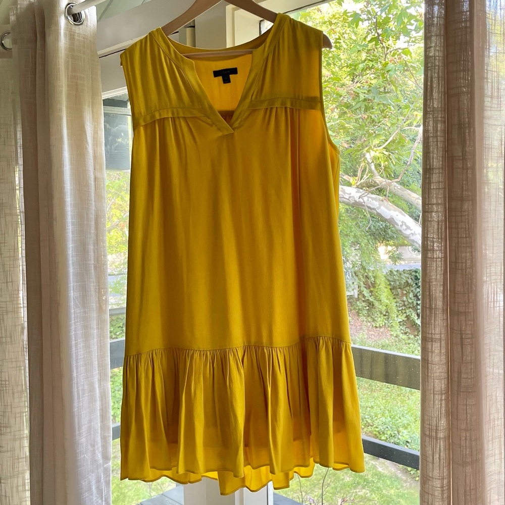 JCrew Yellow Dress with Ruffle Hem. Tank shift dress. Size Medium.